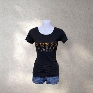 Guess Black Fitted Tee w/ Rhinestone